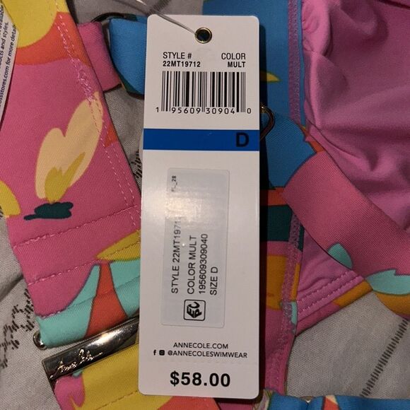 ANNE COLE WOMEN’S EASY TRIANGLE BIKINI SWIM TOP ONLY SIZE D COLOR PLUMERIA NWT - Picture 5 of 5